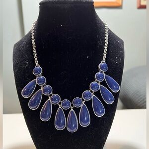 Liz Claiborne blue acrylic tear drop on silver tone statement necklace.